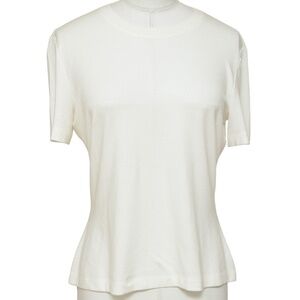 ST. JOHN CAVIAR White Ivory T Shirt Blouse Short Sleeve Iridescent Sz S $395